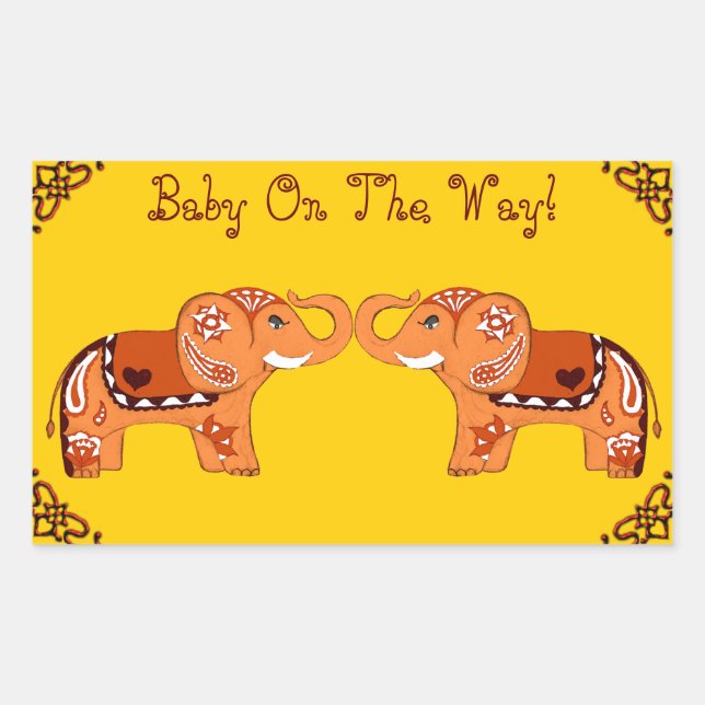 Henna Elephant (orange/rot) (Kinderdusche) Rechteckiger Aufkleber (Vorderseite)