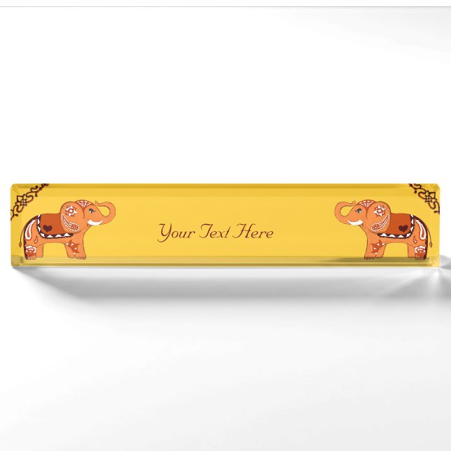 Henna Elephant (Orange/Rot) Namensplakette (Vorderseite)
