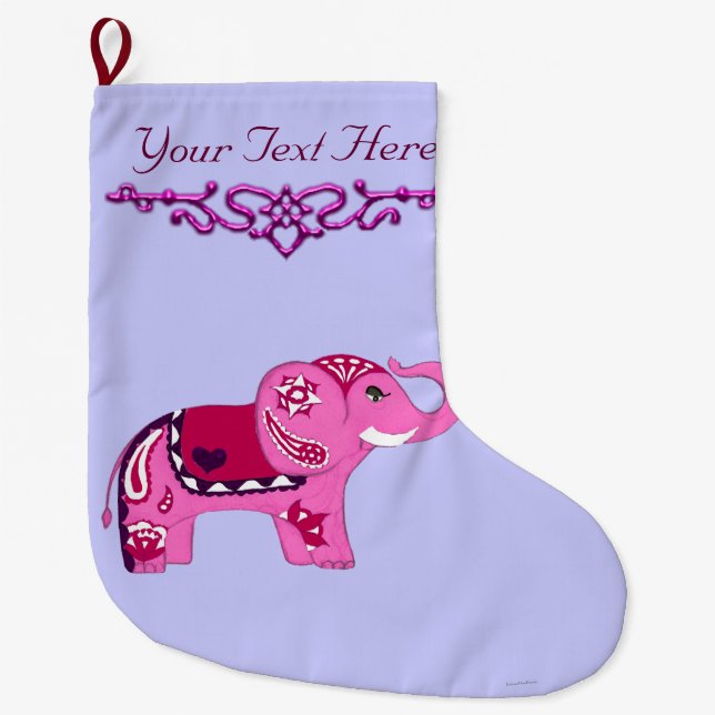 Henna Elephant (rosa/Lila) Großer Weihnachtsstrumpf (Vorderseite)