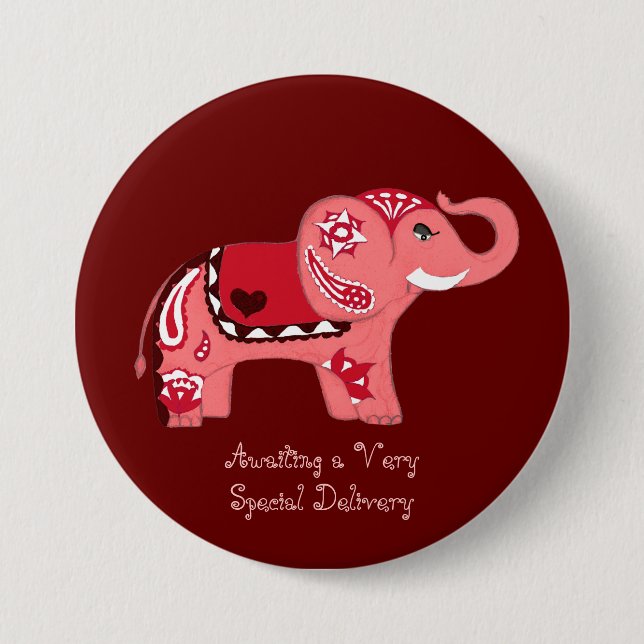 Henna Elephant (Rot/Rosa) (Kinderdusche) Button (Vorderseite)