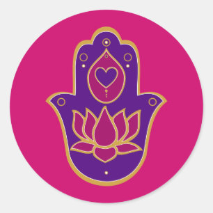 Henna Hamsa Lotus Pink Runder Aufkleber
