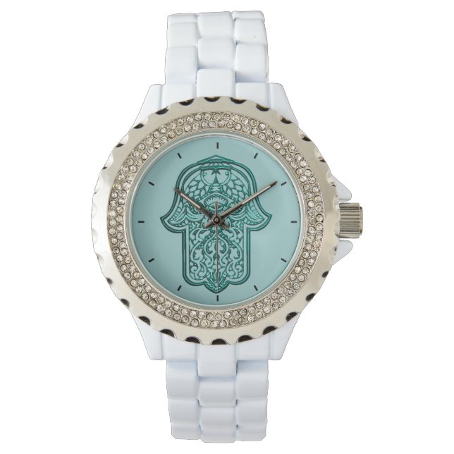 Henna Hand of Hamsa (Aquamarin) Armbanduhr (Vorderseite)