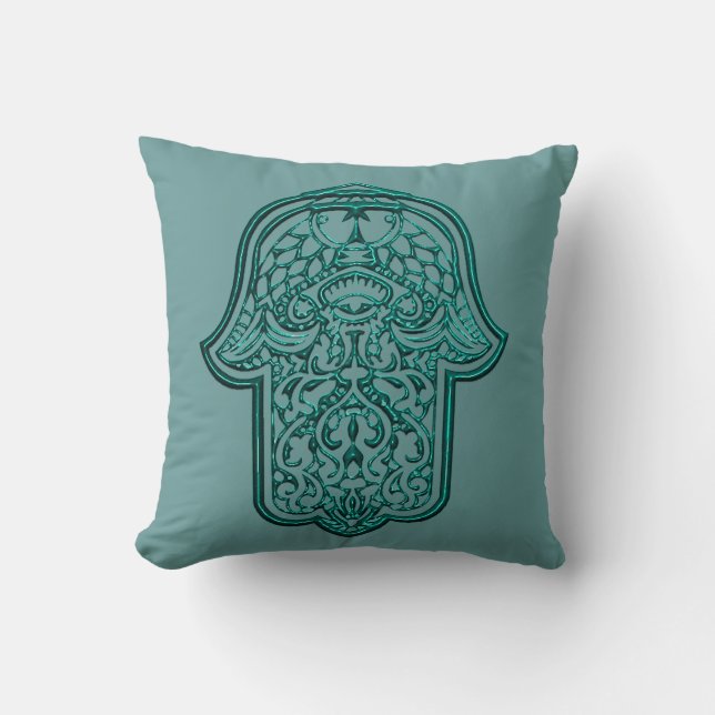 Henna Hand of Hamsa (Aquamarin) Kissen (Vorderseite)