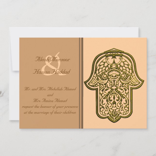 Henna Hand of Hamsa (Golden) (Hochzeit) Einladung (Vorderseite)