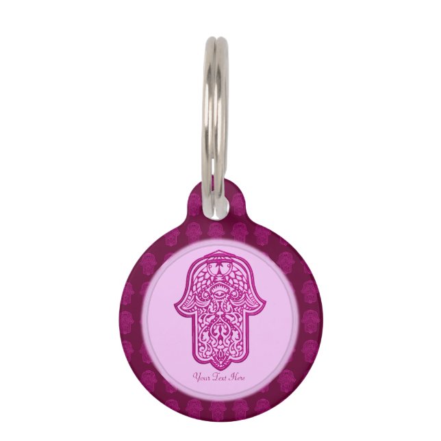 Henna Hand of Hamsa (rosa) Haustiermarke (Vorderseite)