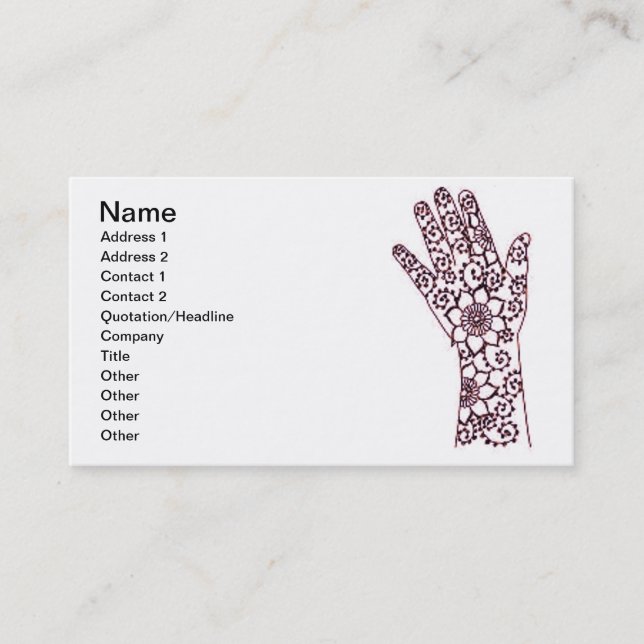Henna Hand Pattern Business Card Visitenkarte (Vorderseite)