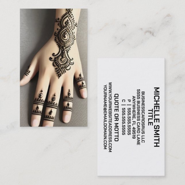 Henna Hand Tattoo Business Card Visitenkarte (Vorne/Hinten)