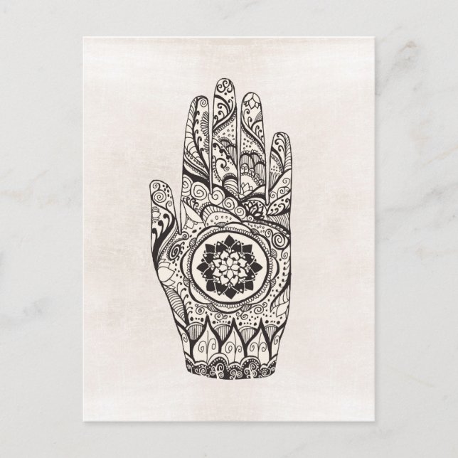 Henna Hand Tattoo mit Lotus Blume Postkarte (Vorderseite)