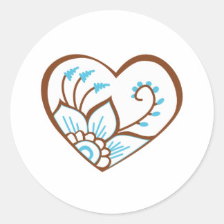 Henna Heart Blue Runder Aufkleber