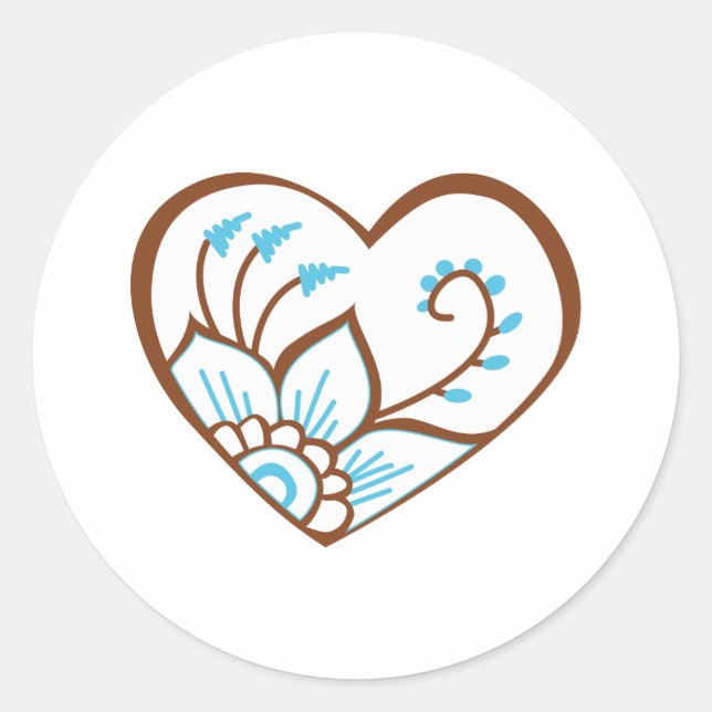 Henna Heart Blue Runder Aufkleber (Vorderseite)