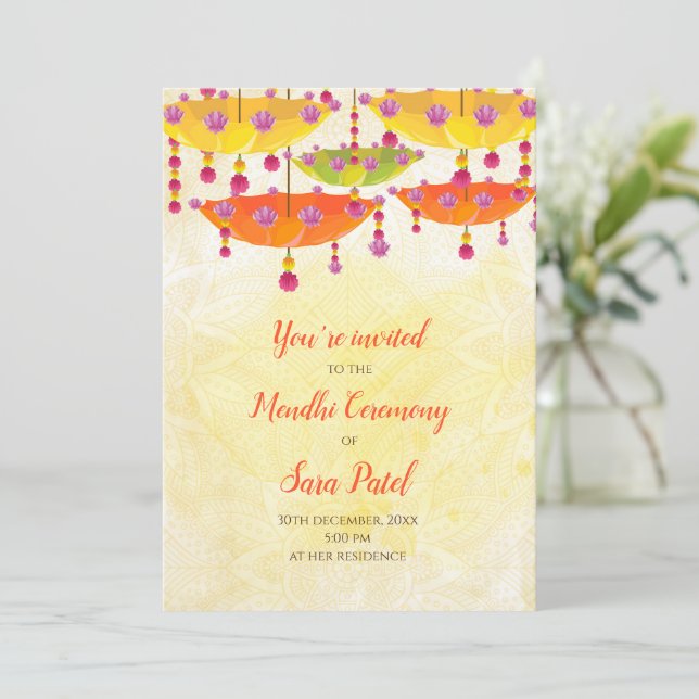 Henna Invite & Mendhi Einladungen Henna Party (Stehend Vorderseite)