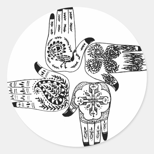 Henna Mehndi Hands indische Designs bemalt Hochzei Runder Aufkleber (Vorderseite)