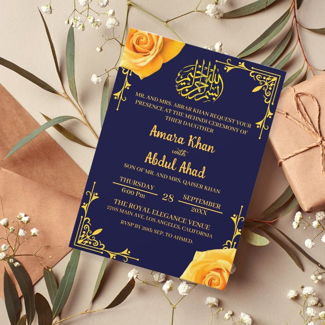 Henna Mehndi Yellow Rose Islamische Hochzeit Einladung (Von Creator hochgeladen)