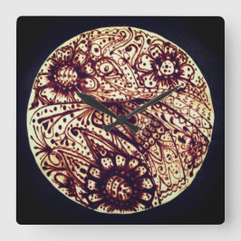 Henna-Muster Quadratische Wanduhr