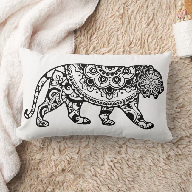 Henna Pattern Lion Art Black and White Lendenkissen (Decke)