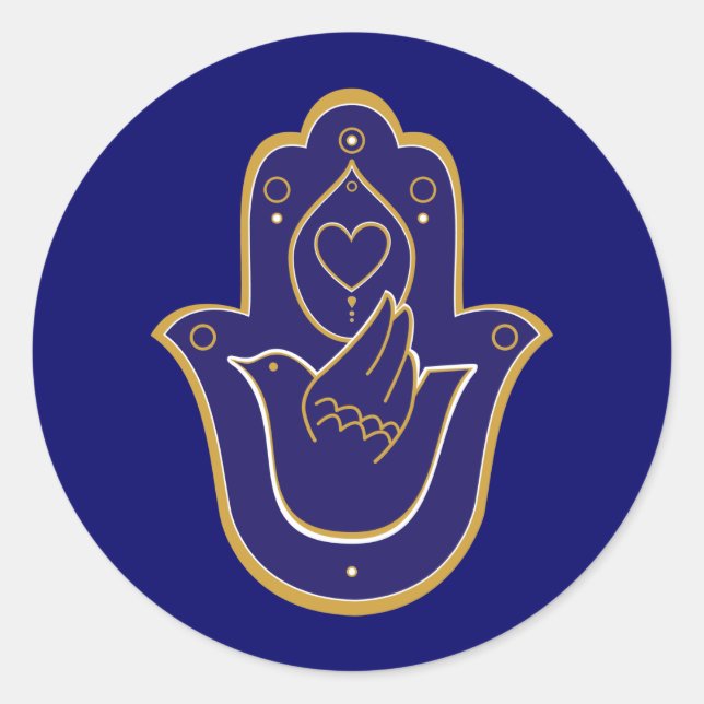 Henna Peace & Liebe Hamsa Blue Runder Aufkleber (Vorderseite)