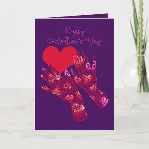 Henna-Tattoo-Stil Hände Valentinstag Karte