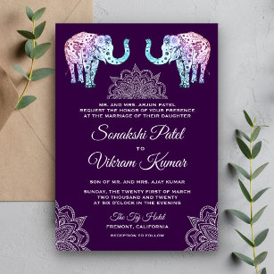 Henna Tattooed Elephants Indische Hochzeitseinladu Einladung