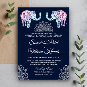 Henna Tattooed Elephants Indische Hochzeitseinladu Einladung