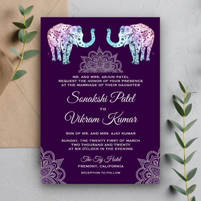 Henna Tattooed Elephants Indische Hochzeitseinladu Einladung (Von Creator hochgeladen)