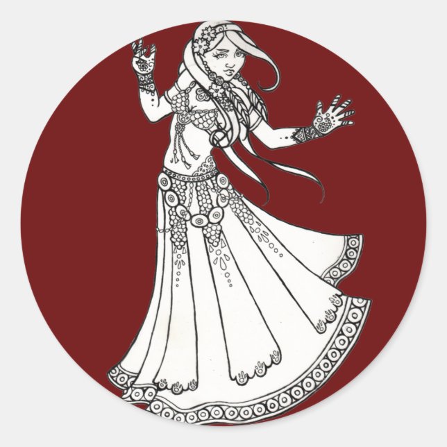 Henna Tribal Belly Dancer Runder Aufkleber (Vorderseite)