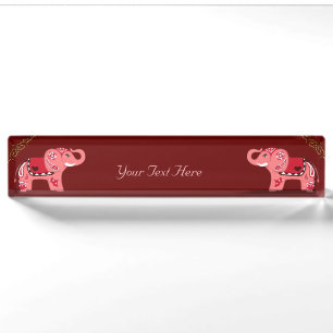 Hennastrauch-Elefant (Rot/Rosa) Namensplakette