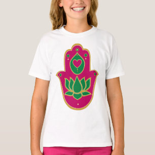 Hennastrauch Hamsa Lotus Grün u. Rosa T-Shirt