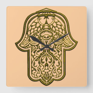 Hennastrauch-Hand von Hamsa (golden) Quadratische Wanduhr