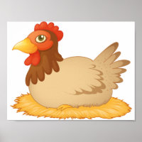 Henne auf einem Nestplakat