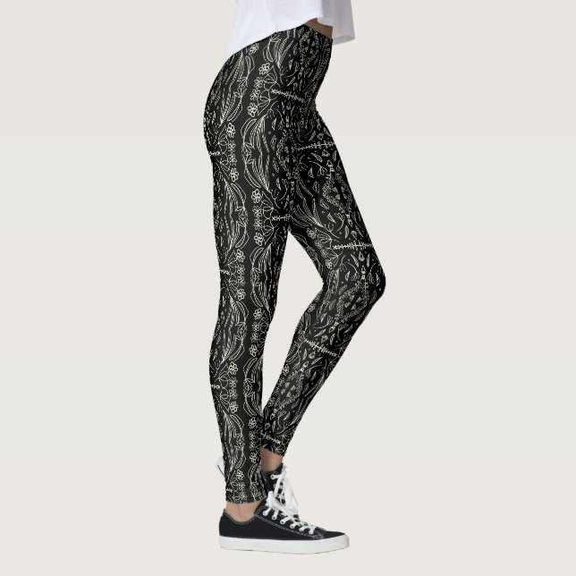 Henné floral Mandala Leggings Motifs noirs (Droite)