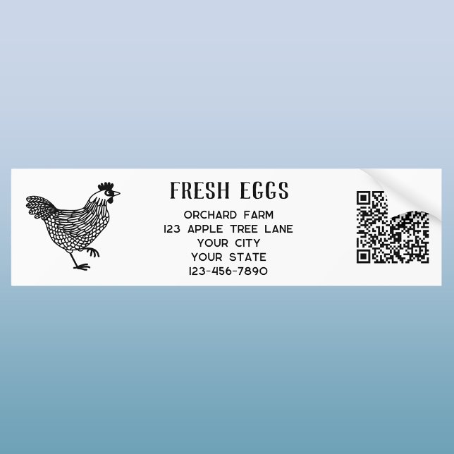 Henne Fresh Eggs QR-Code Autoaufkleber (Fresh Eggs chicken hen bumper sticker with custom text, farm details and QR code)