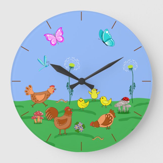 Henne und Küken  Große Wanduhr (Vorderseite)