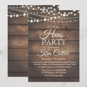 Hennen Party Rustikale Holzleuchten Einladung