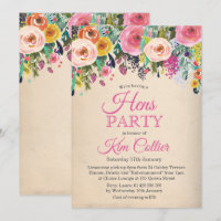 Hennen Party Vintage Blumeneinladung