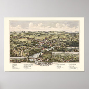 Henniker, panoramische Karte NH - 1889 Poster
