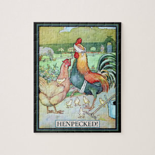 Henpecked Rooster mit Hen und Chicks