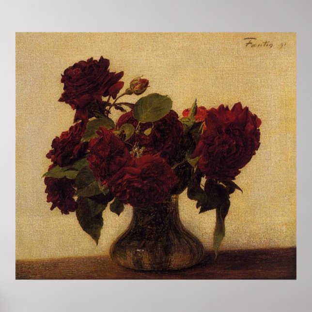 henri fantin latour dunkle Rose auf Lichtuntergrun Poster (Vorne)