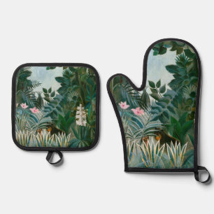 Henri Rousseau - Der Äquatorialdschungel Ofenhandschuh & Topflappen-Set
