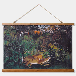 Henri Rousseau - Der hungrige Löwe Wandteppich Mit Holzrahmen