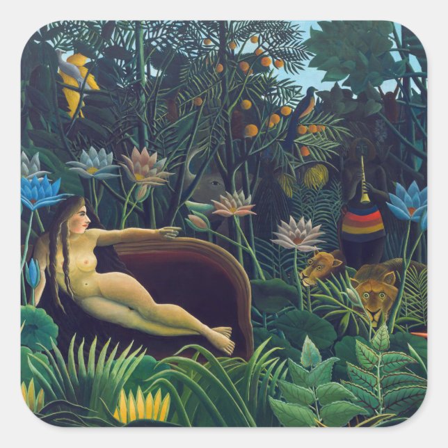 Henri Rousseau - Der Traum / Le Reve Quadratischer Aufkleber (Vorderseite)