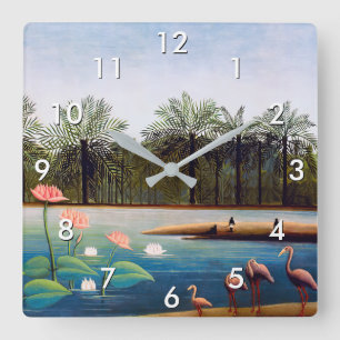 Henri Rousseau - Die Flamingos Quadratische Wanduhr