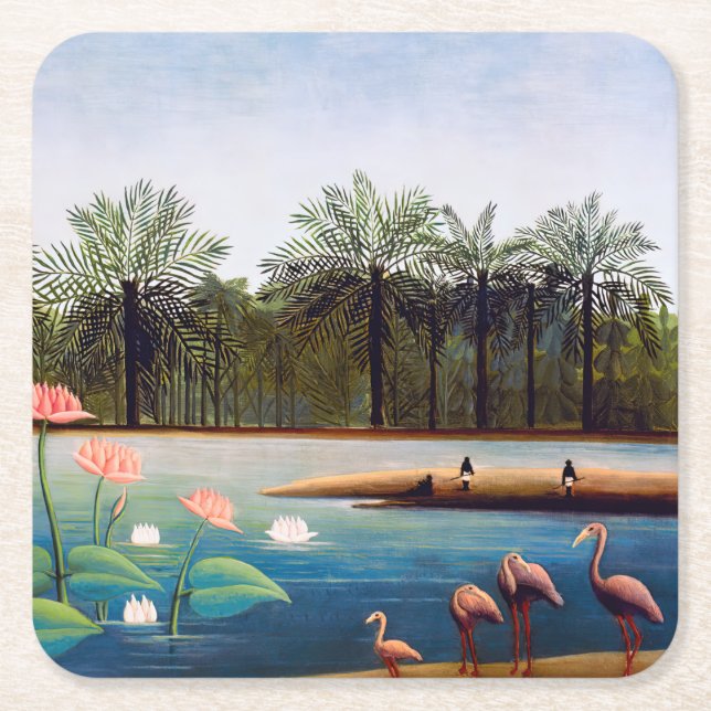 Henri Rousseau - Die Flamingos Rechteckiger Pappuntersetzer (Vorderseite)
