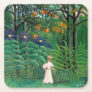 Henri Rousseau - Frau, die in einem exotischen Wal Rechteckiger Pappuntersetzer