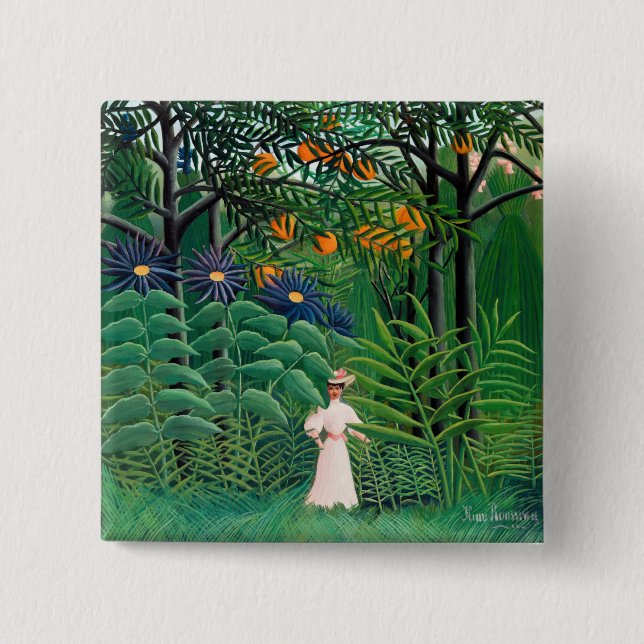 Henri Rousseau - Frauen wandern in einem exotische Button (Vorderseite)