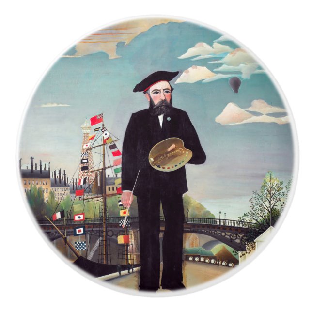 Henri Rousseau - Ich selbst Portrait Landschaft Keramikknauf (Vorderseite)