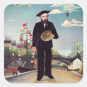 Henri Rousseau - Ich selbst Portrait Landschaft Quadratischer Aufkleber