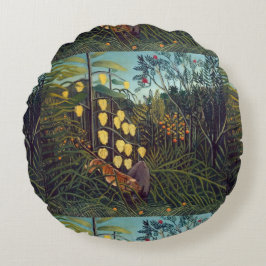 Henri Rousseau Kampf zwischen Tiger und Bull Rundes Kissen