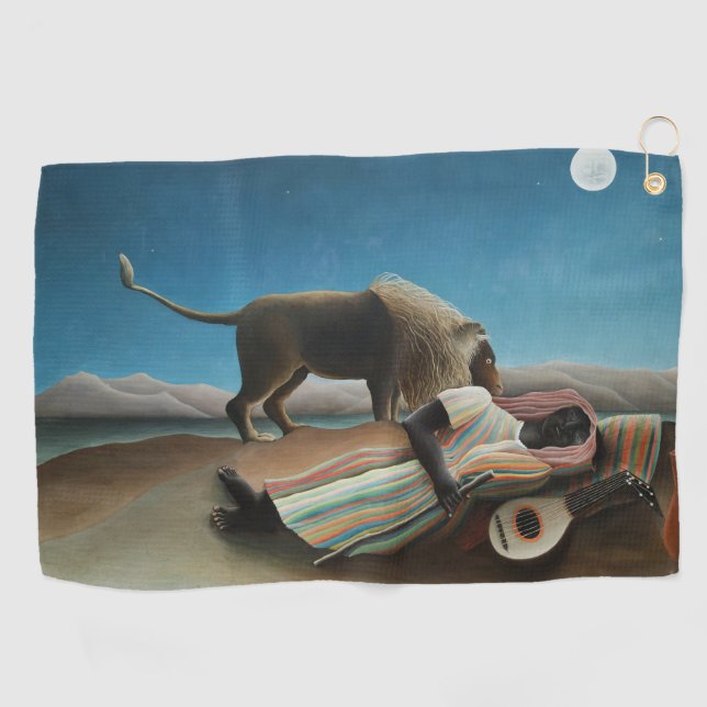 Henri Rousseau Schlafen Sinti und Roma Löwenmalere Golfhandtuch (Horizontal)