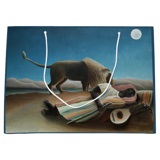 Henri Rousseau Schlafen Sinti und Roma Löwenmalere Große Geschenktüte (Vorderseite)