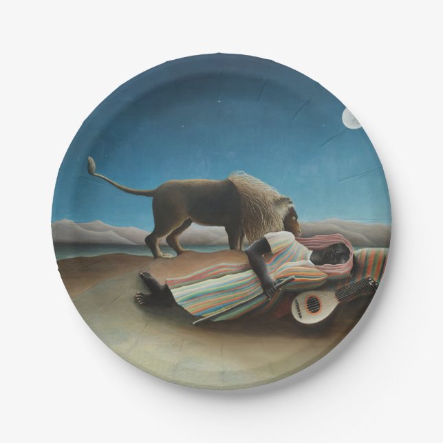 Henri Rousseau Schlafen Sinti und Roma Löwenmalere Pappteller (Vorderseite)